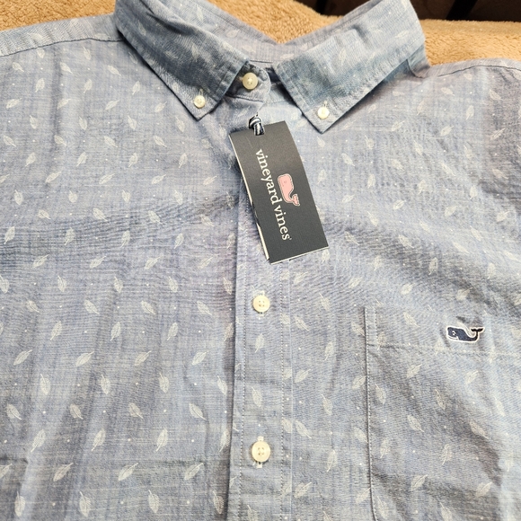 Vineyard Vines NWT Classic Fit SS Micro Palm Chambray Casuel Button Down Shirt. - Picture 9 of 15